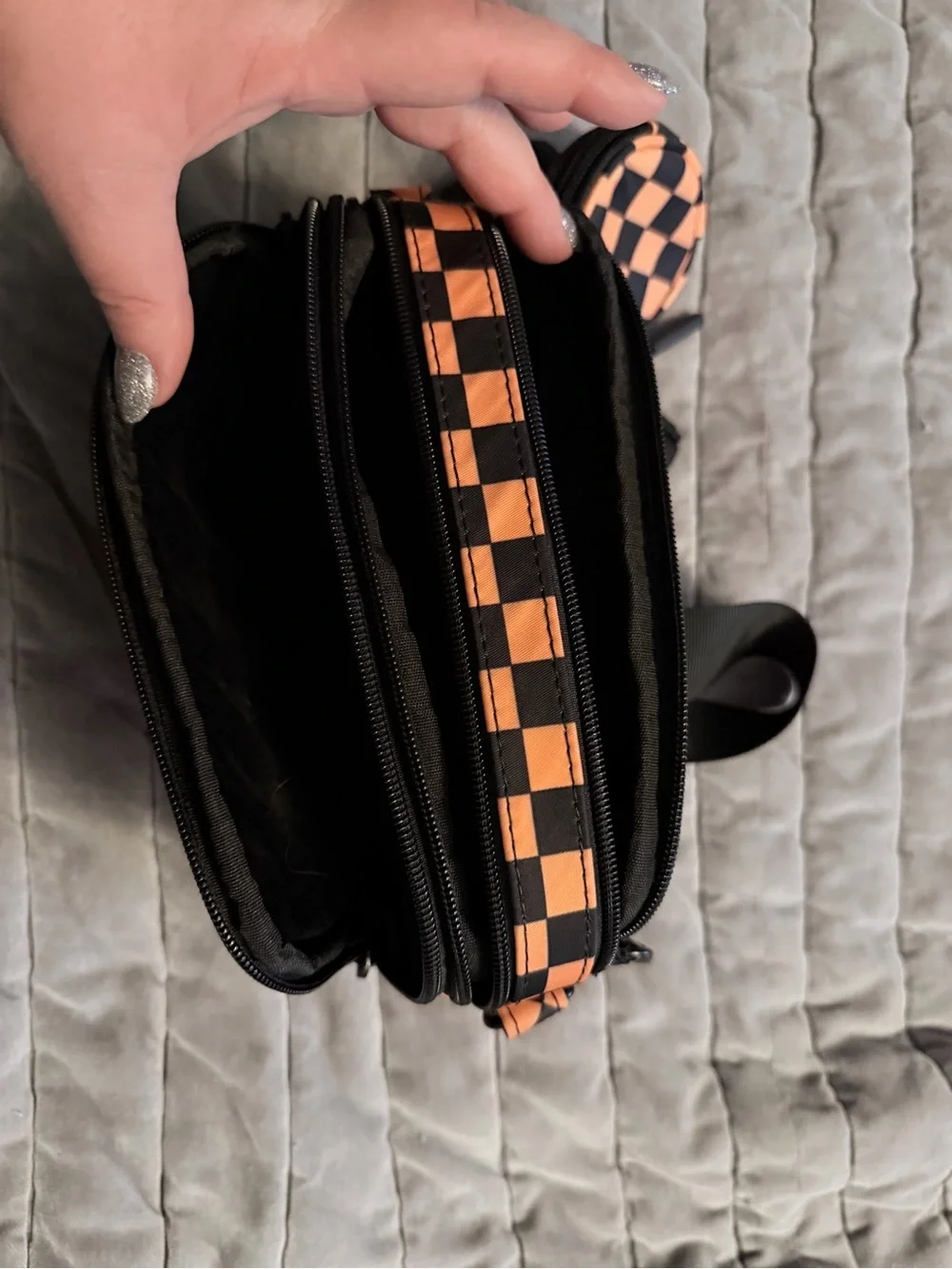 Hello Clio Black/Orange Checker Kindle Bag with Coin Purse - Picture 3 of 6